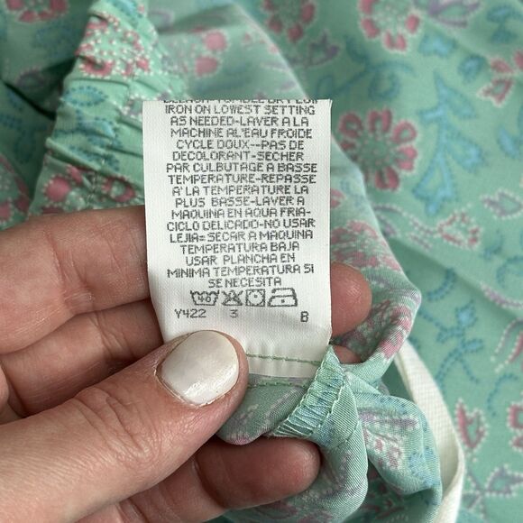 Vtg Pleated Midi Skirt 14 Green Pink Floral Fairy Feminine Spring Easter 90s Y2K - Picture 7 of 9